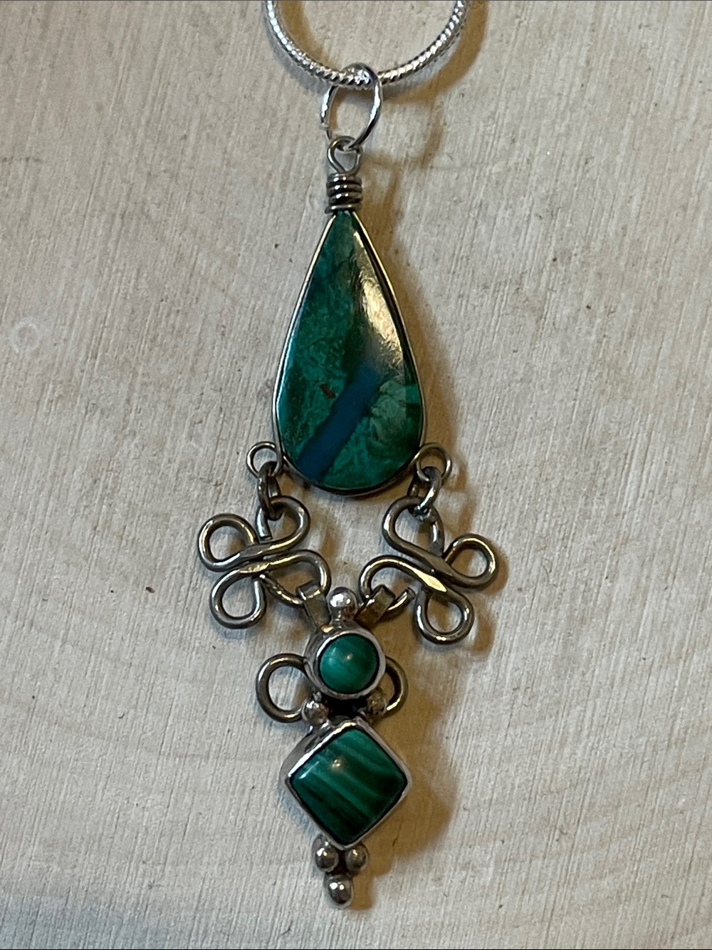 Teardrop Malachite Sterling Silver Pendant Necklace